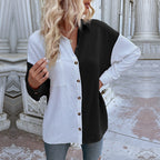 Elegant Asymmetric Button-Down Blouse with Chest Pocket