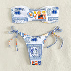 Women's Bandeau Bikini with Floral Patterns and Sophisticated Ties