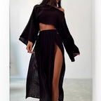 Women's Casual Two-Piece Set with Cropped Top and Maxi Skirt
