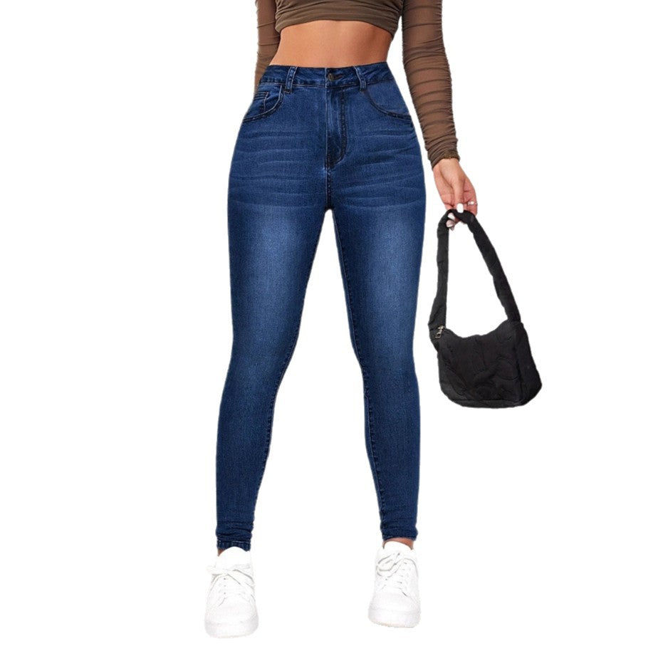 Women's High-Waist Skinny Jeans with Faux Pockets