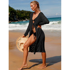 Elegant Boho-Style Crochet Beach Kimono with Deep V-Neck