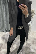 Women's Chunky Knit Cardigan with Hood and Cable Knit Pattern