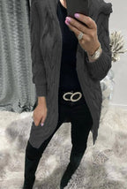 Women's Chunky Knit Cardigan with Hood and Cable Knit Pattern