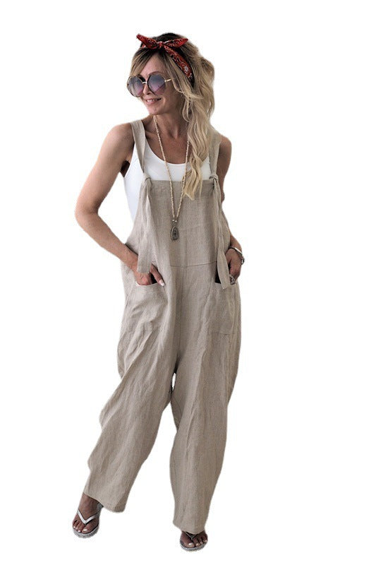 Women's Casual Wide-Leg Overall with Pockets