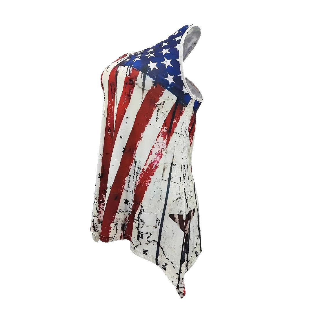 Women's Sleeveless Asymmetrical Flag Print Top
