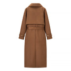 Elegant Faux Leather Trench Coat with Adjustable Belt and Practical Pockets