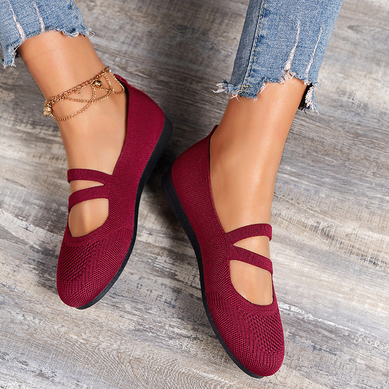 Women's Elastic Cross-Strap Breathable Ballet Flats