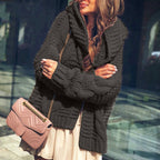 Women's Chunky Knit Cardigan with Plaid Pattern and Oversized Cut