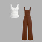Women's Casual Tank Top and Wide-Leg Overalls Set