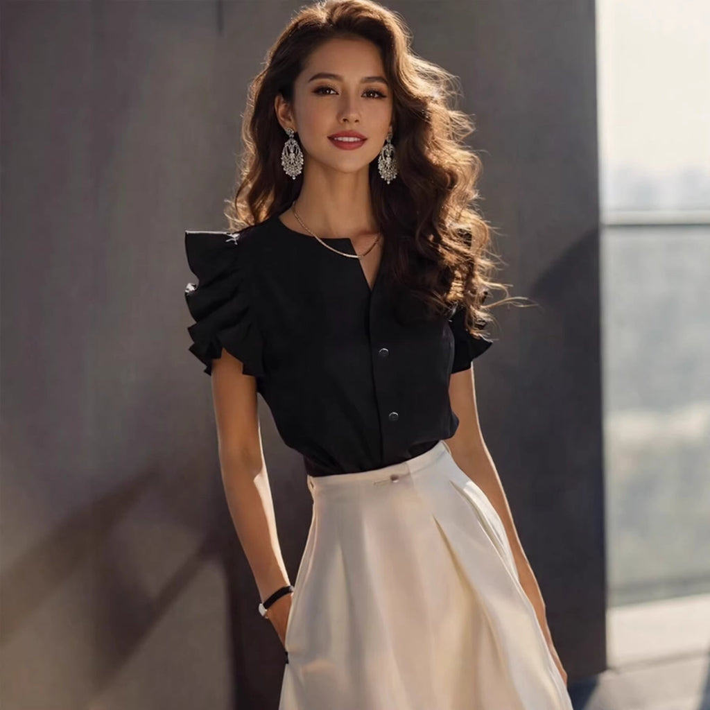 Women's Elegant Blouse with Ruffle Details