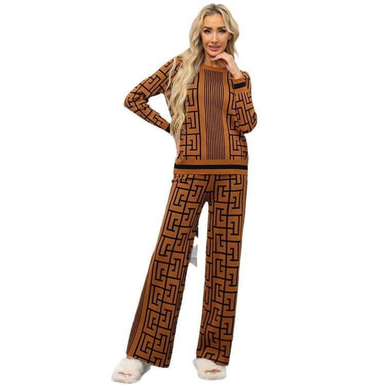 Graphic Print Knit Loungewear Set