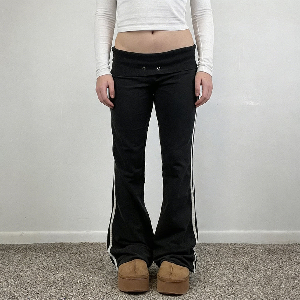 Women's Flowy Palazzo Trousers with High Waist and Decorative Eyelets