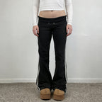 Women's Flowy Palazzo Trousers with High Waist and Decorative Eyelets