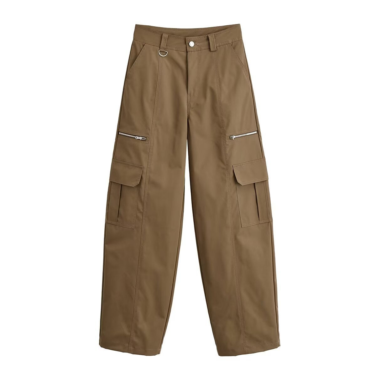 Women's Cargo Pants with Side Pockets and Zipper Details