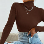 Elegant Women's Turtleneck Sweater with Fine Ribbed Texture