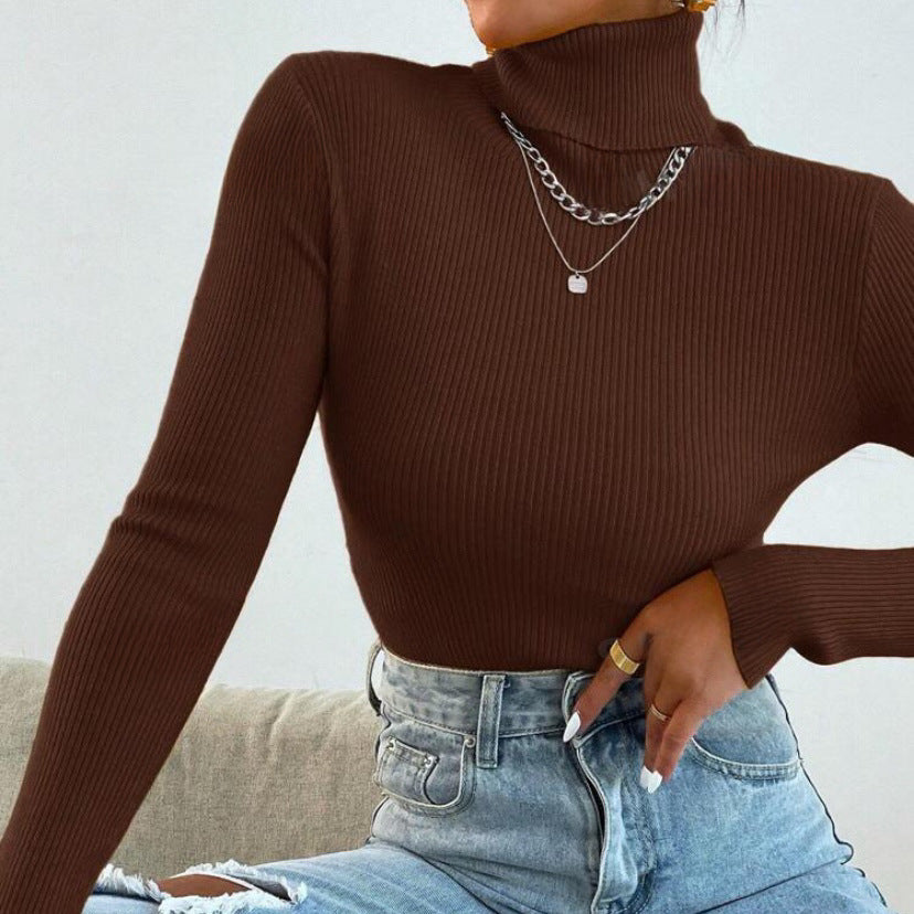 Elegant Women's Turtleneck Sweater with Fine Ribbed Texture