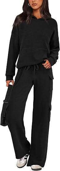 Women's Comfortable Lounge Set with Hood and Wide-Leg Pants