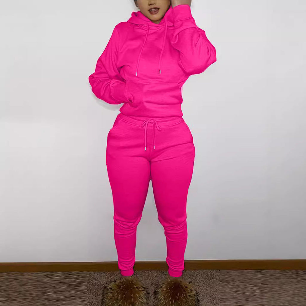 Men's casual jogging suit set with hoodie kangaroo pocket and tapered jogging pants