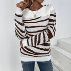 Women's Cozy Knit Sweater with Modern Zebra Stripe Pattern and Comfortable Fit