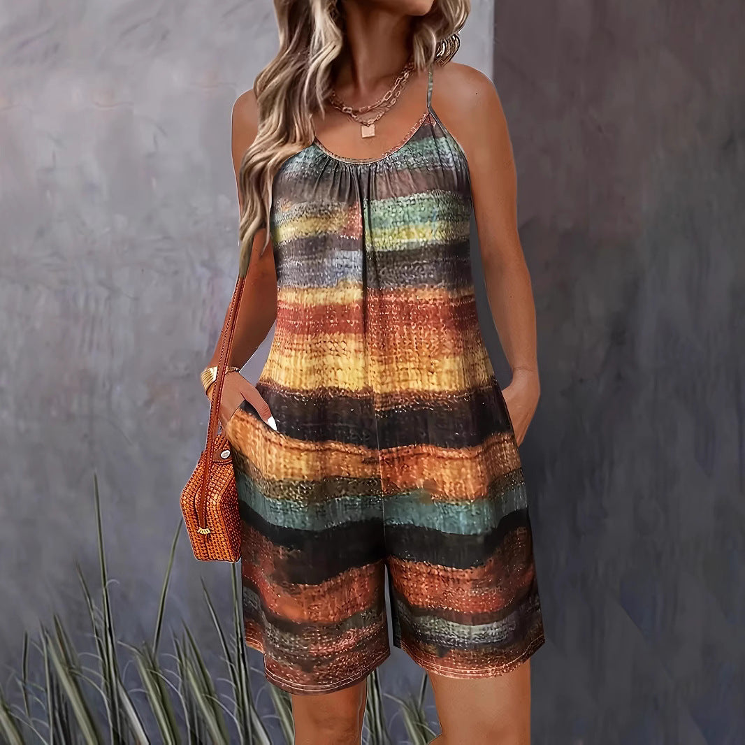 Women's Casual Striped Jumpsuit with Pockets