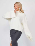 Elegant Oversized Sweater with Wide Cut and Stand-up Collar