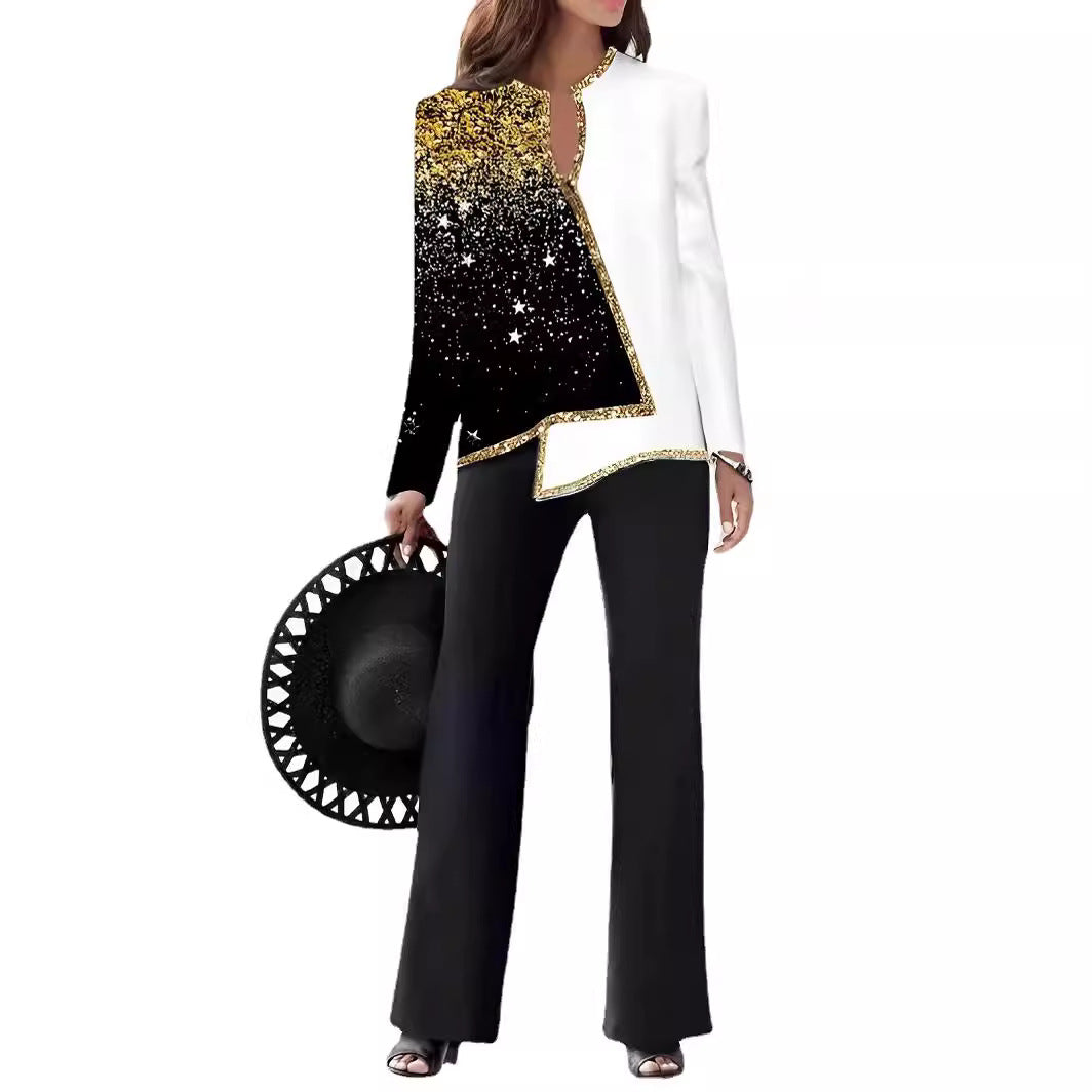 Elegant Statement Jacket with Asymmetric Cut and Sparkling Details