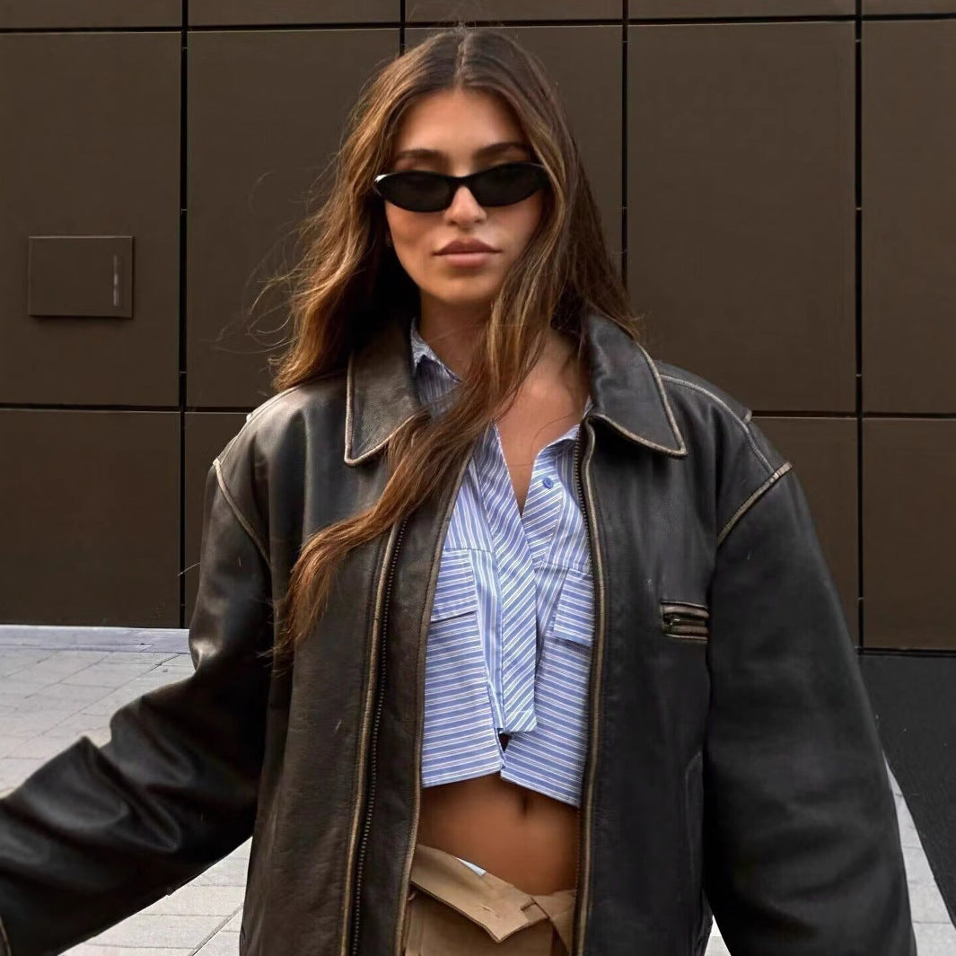 Women's Cropped Shirt Jacket with Structured Pockets