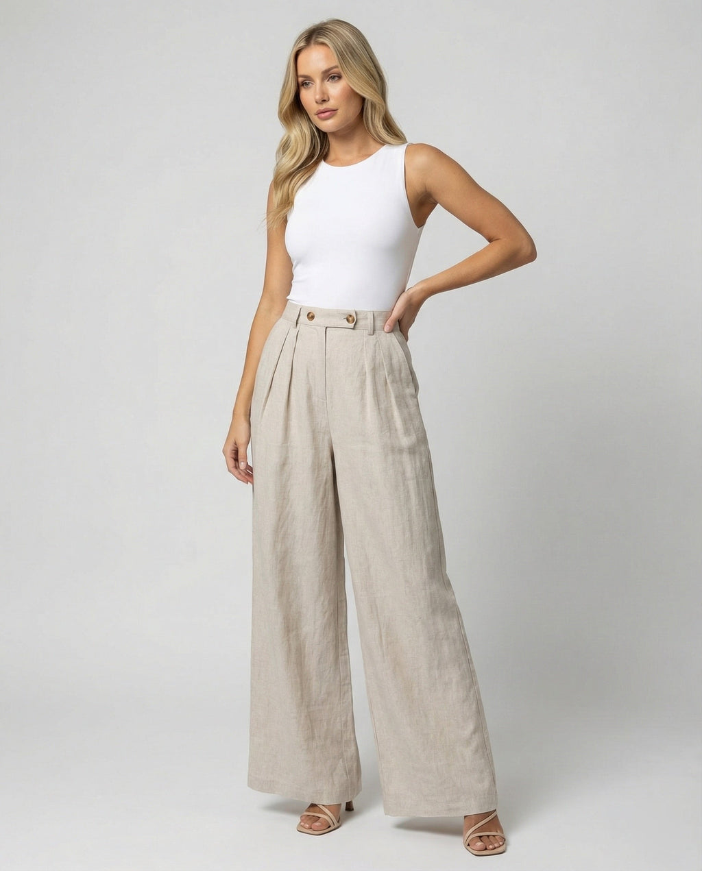 Women's Elegant High-Waisted Linen Trousers