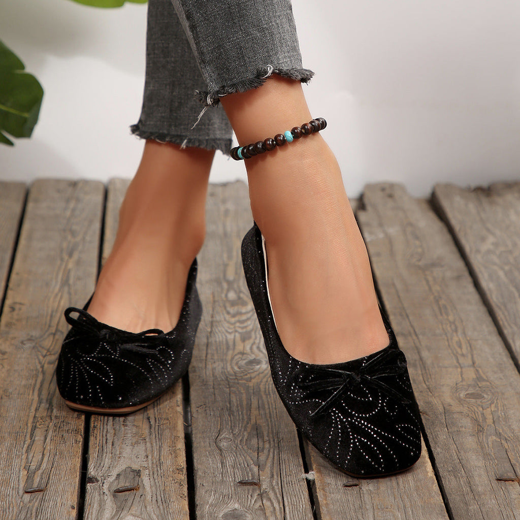 Women's Ballet Flats with Glitter Pattern and Bow