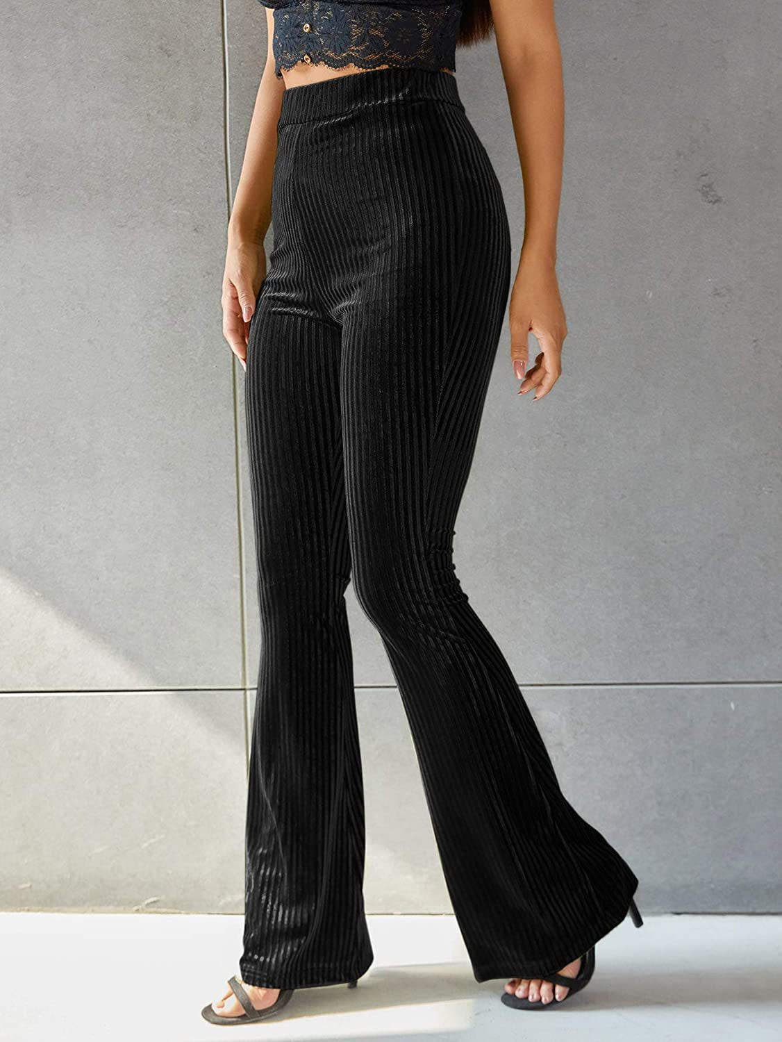 Women's Ribbed Bootcut Pants with High Waist