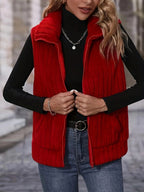Women's Fluffy Plaid Vest with Pockets