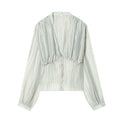Women's Blouse with Deep V-Neck and Ruffle Details