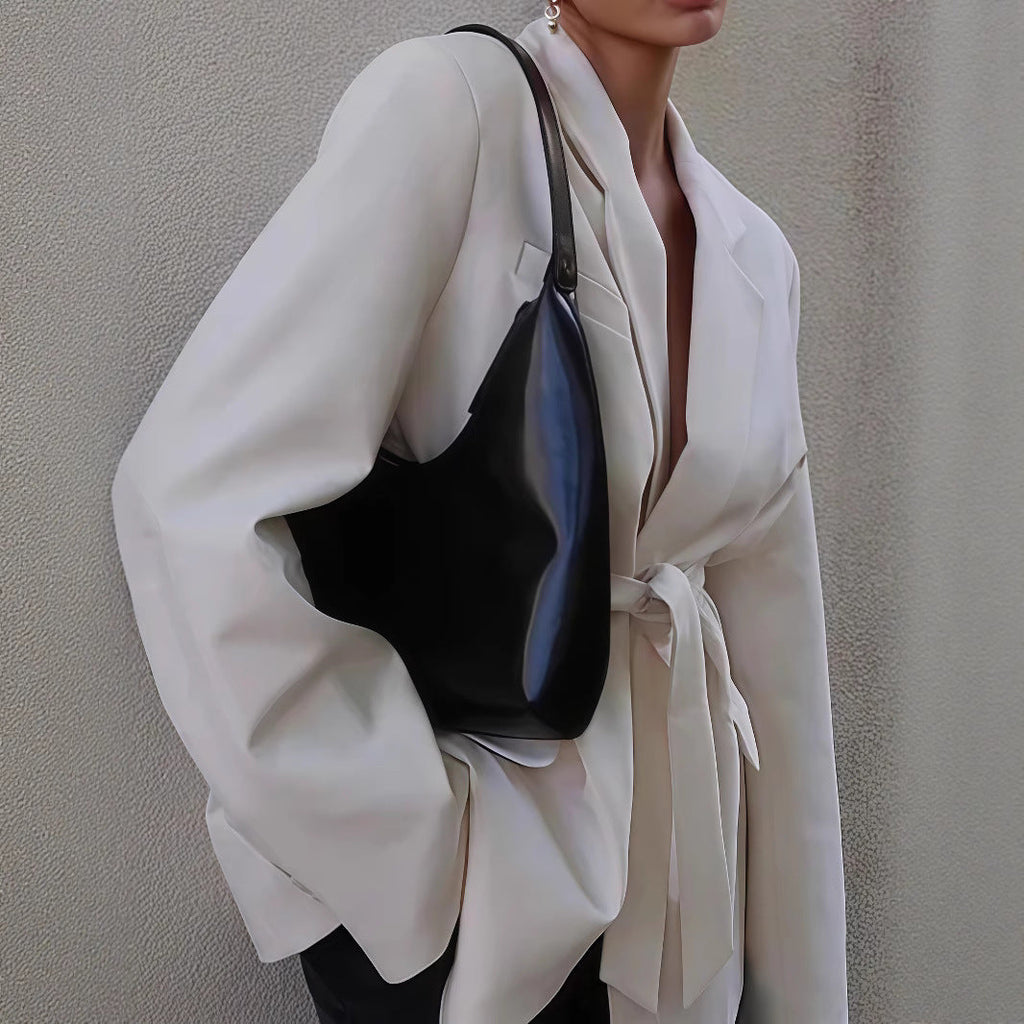 Women's Elegant Blazer Jacket with Belt and Pockets