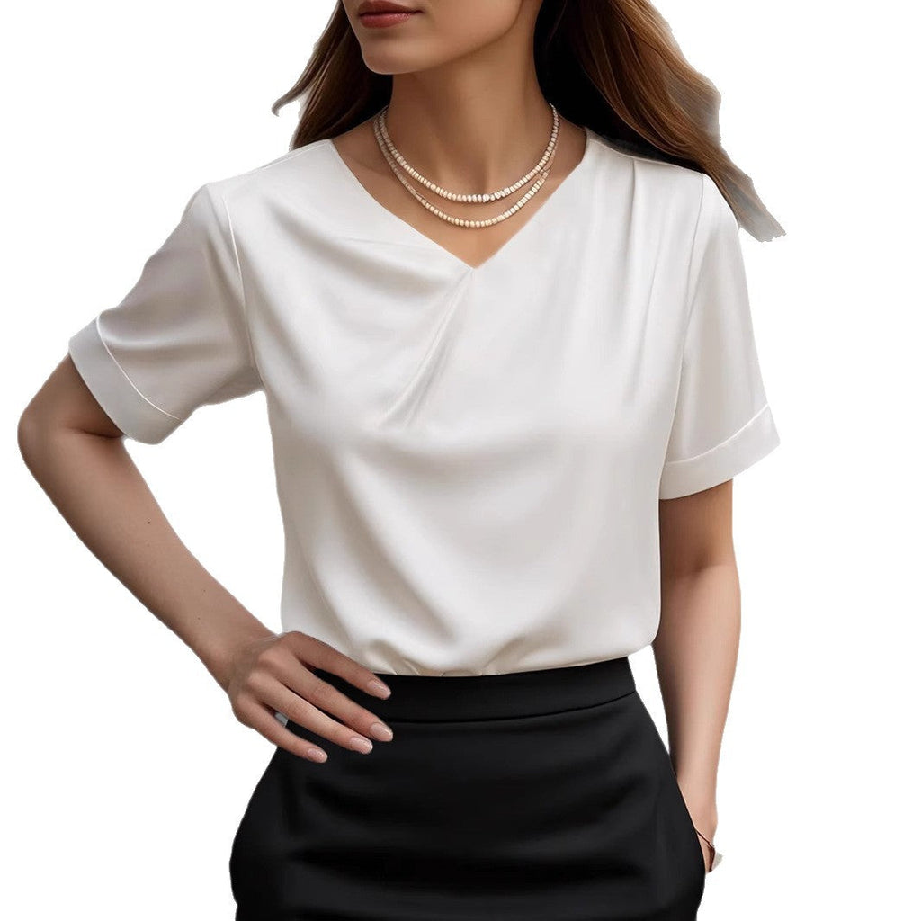 Women's Elegant V-Neck Short-Sleeve Blouse
