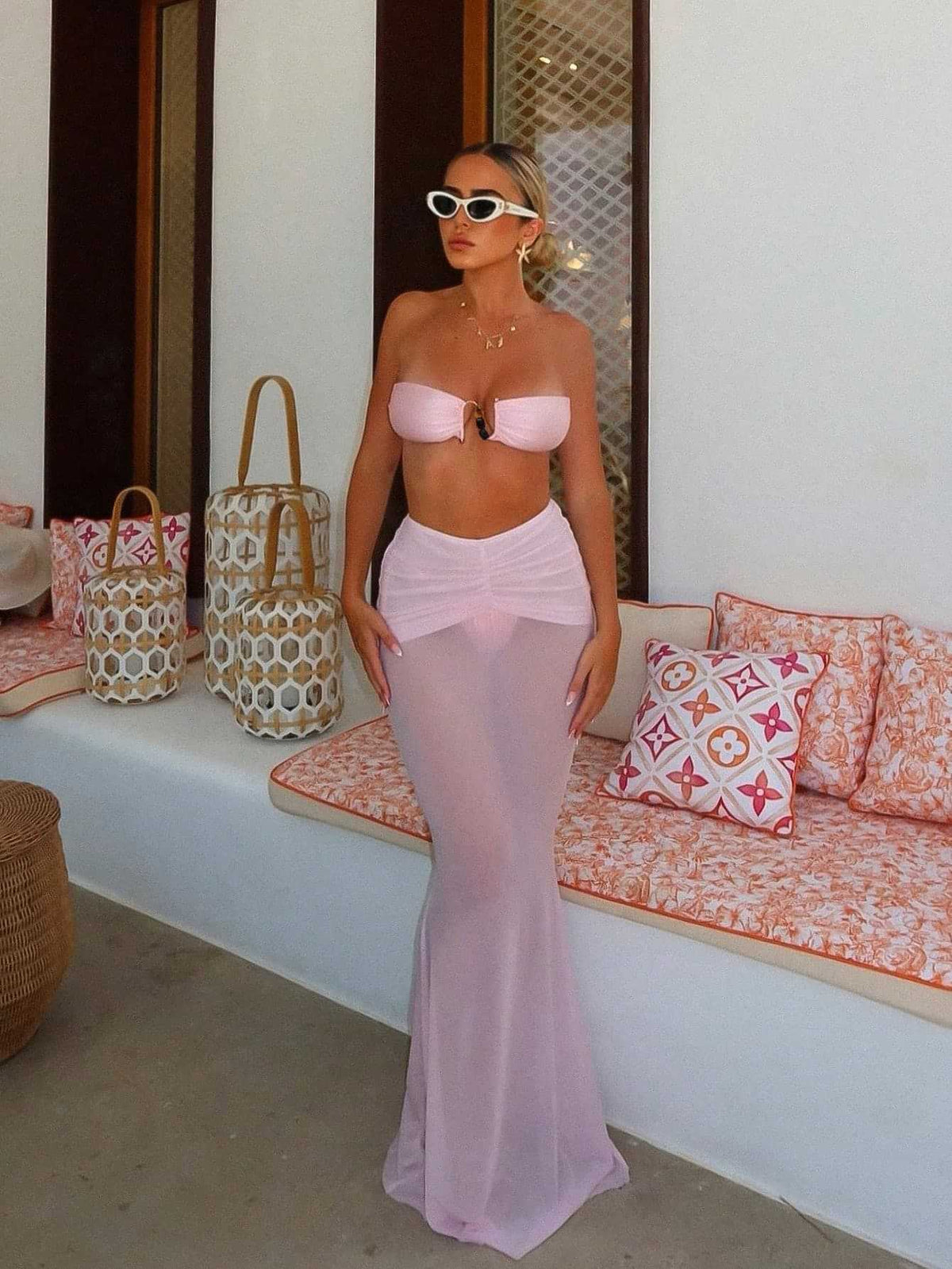Women's Bandeau Bikini with Flowing Maxi Skirt