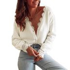 Women's Fine Knit Cardigan with Elegant Lace