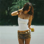 Women's Mini Skirt with Leopard Print and Rhinestones