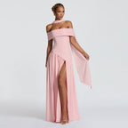 Women's Evening Dress with Chic Off-Shoulder Design and High Slit