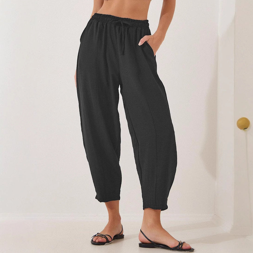 Women's Comfortable Lightweight Casual Pants with Elastic Waist and Side Pockets