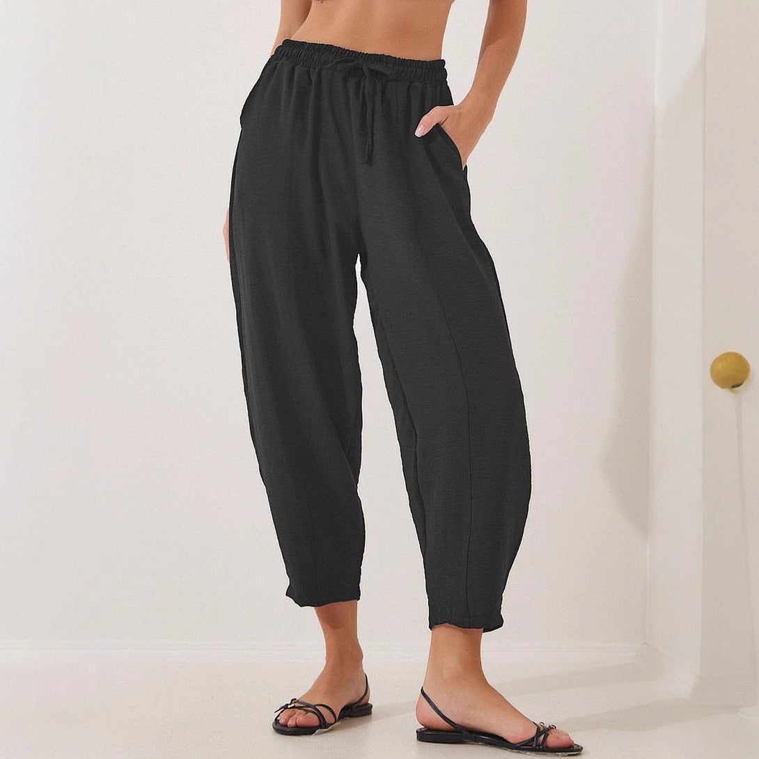 Women's Comfortable Lightweight Casual Pants with Elastic Waist and Side Pockets