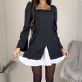 Women's Cocktail Dress with Puff Sleeves and Asymmetric Cut