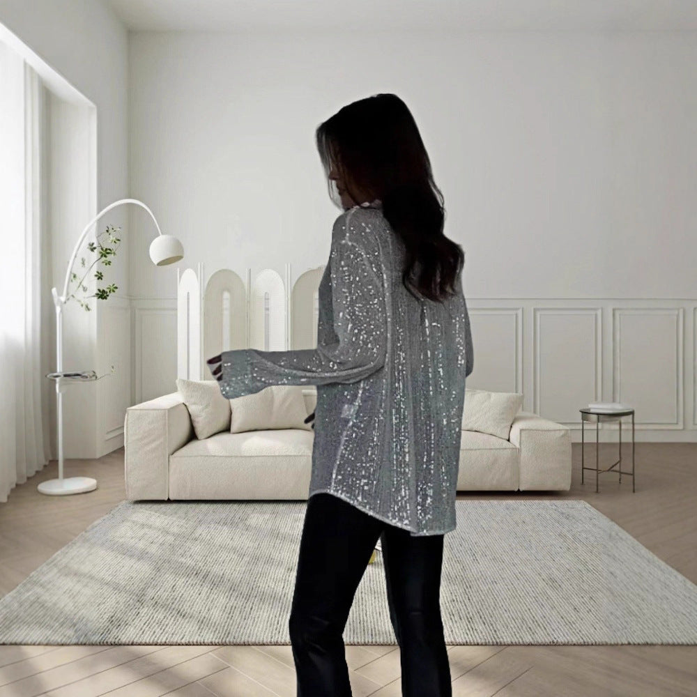 Women's Glittering Oversized Shirt with Sequins