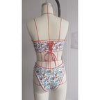 Women's Floral Bandeau Bikini with Ruffle Hem