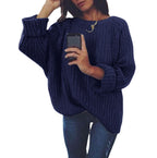Women's Chunky Knit Sweater with Casual Fit and Wide Sleeves