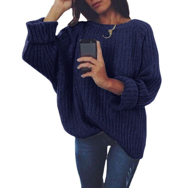 Women's Chunky Knit Sweater with Casual Fit and Wide Sleeves