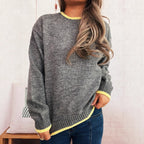 Women's Cozy Knit Sweater with Contrast Cuffs and Casual Fit