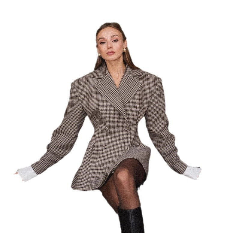 Elegant Plaid Double-Breasted Blazer