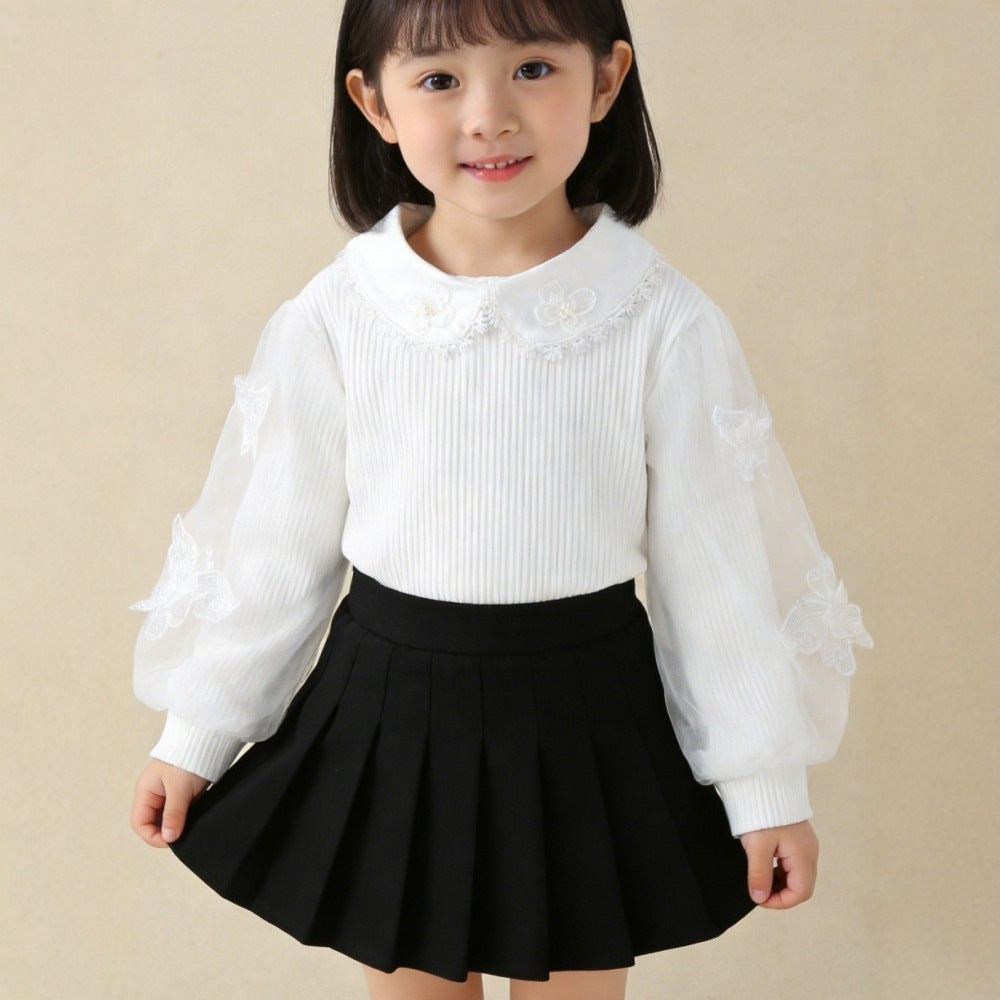 Women's Blouse with Elegant Puff Sleeves and Ruffled Collar