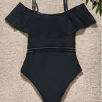 Women's Swimsuit with Ruffle Design and Elastic Waistband