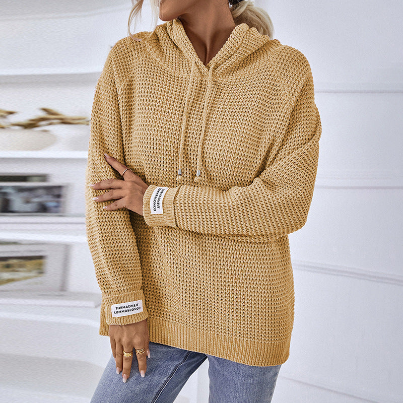 Comfortable Women's Hooded Sweater with Textured Knit and Side Slits